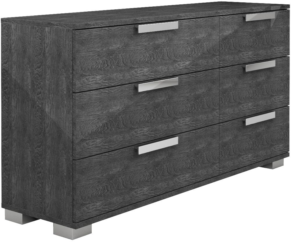 Product photograph of Sarah Night Grey Birch Italian 6 Drawer Double Dresser W Modern Handles from Choice Furniture Superstore.